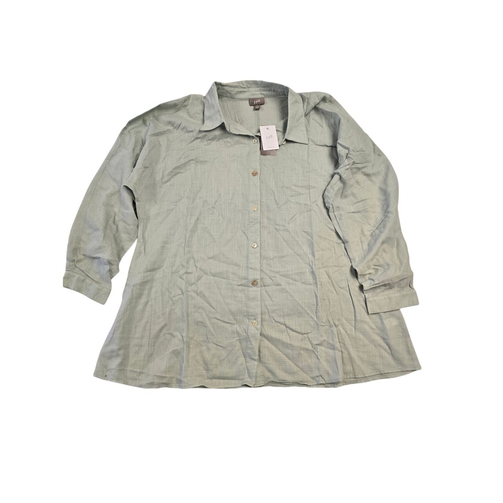 J.Jill Pure Jill Sage Green Linen Blend Button Down Shirt Long Sleeve NWT Size L